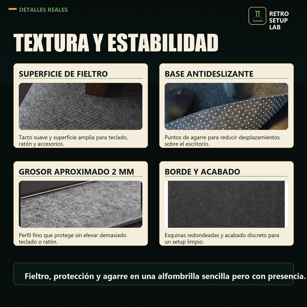 Retro Setup Lab - detalles reales de textura grosor y base antideslizante