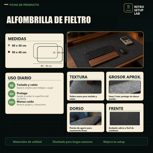 Retro Setup Lab - medidas textura grosor y dorso de alfombrilla de fieltro