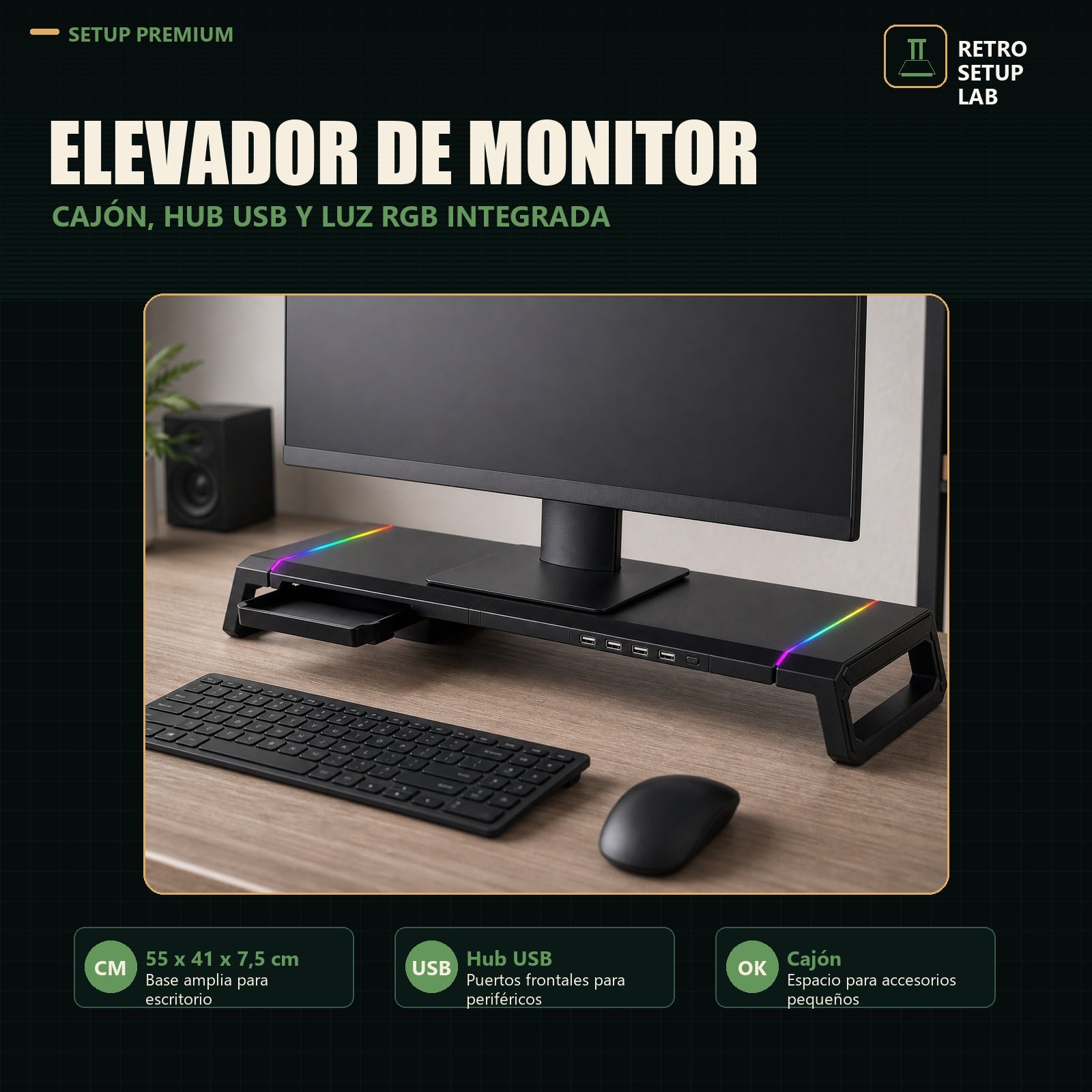 Retro Setup Lab - elevador de monitor premium - imagen 1